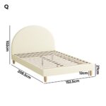 Oikiture Bed Frame Queen Size Arched Bedhead Beige Fabric - Image 9