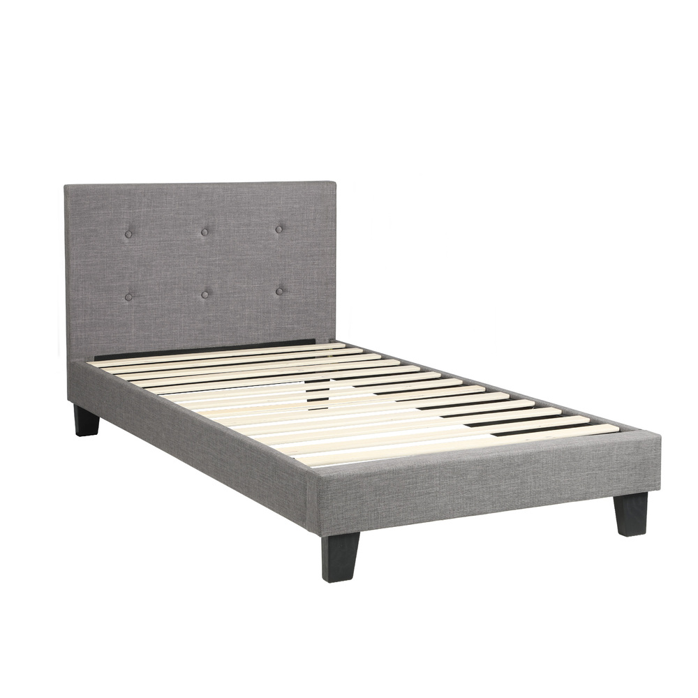 BF-B-POLO-S-GY-AB-01 Oikiture Bed Frame Single Size Wooden Fabric Grey - Image 1