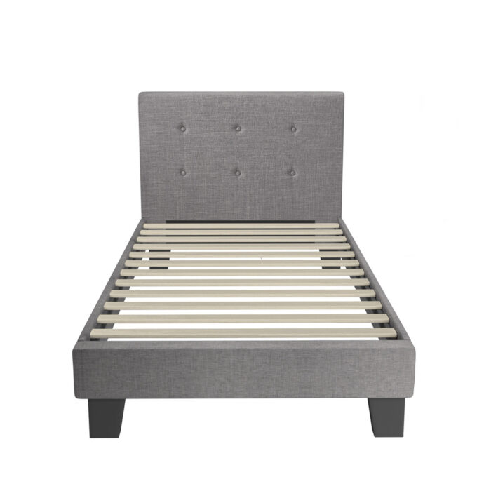 Oikiture Bed Frame Single Size Wooden Fabric Grey - Image 5