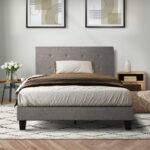 Oikiture Bed Frame Single Size Wooden Fabric Grey - Image 4