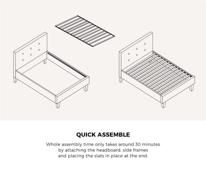 Oikiture Bed Frame Single Size Wooden Fabric Grey - Image 6