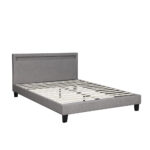 Oikiture Bed Frame RGB LED Double Size Wooden Grey Fabric