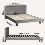 Oikiture Bed Frame RGB LED Double Size Wooden Grey Fabric - Image 4