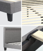 Oikiture Bed Frame RGB LED Double Size Wooden Grey Fabric - Image 5