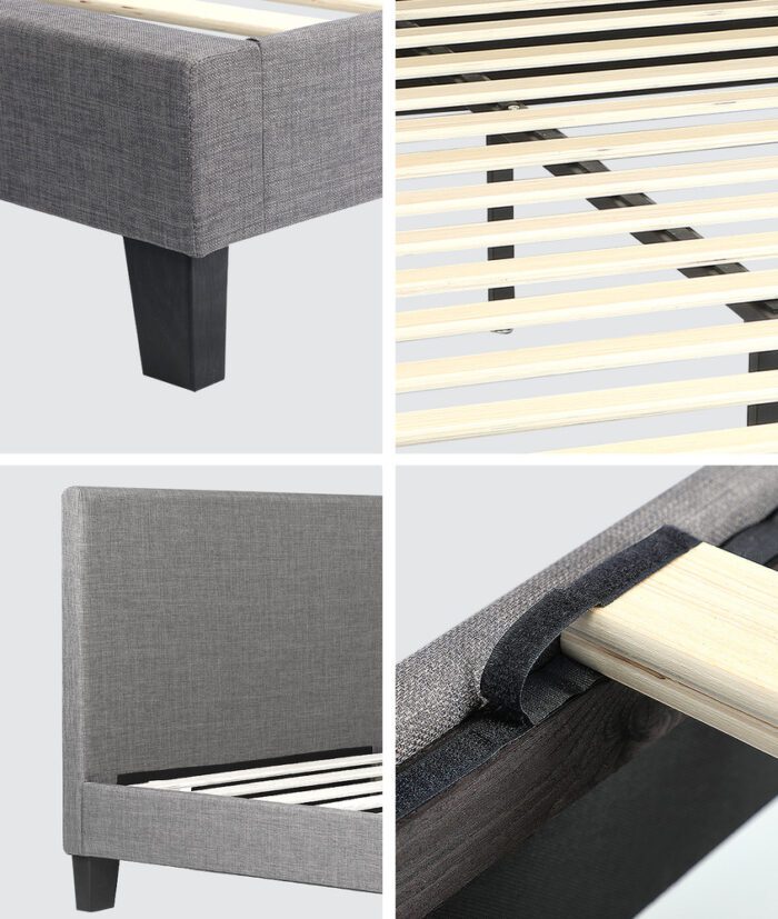 Oikiture Bed Frame King Single Wooden Slats Fabric - Image 8