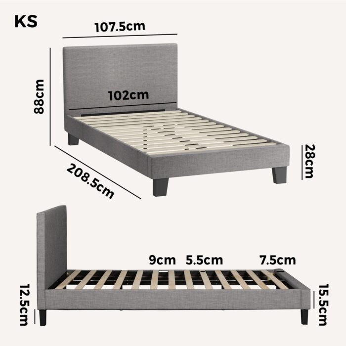 Oikiture Bed Frame King Single Wooden Slats Fabric - Image 4