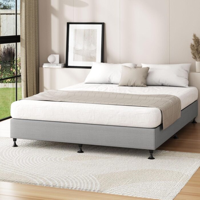 Oikiture Bed Frame King Size Fabric Grey - Image 3