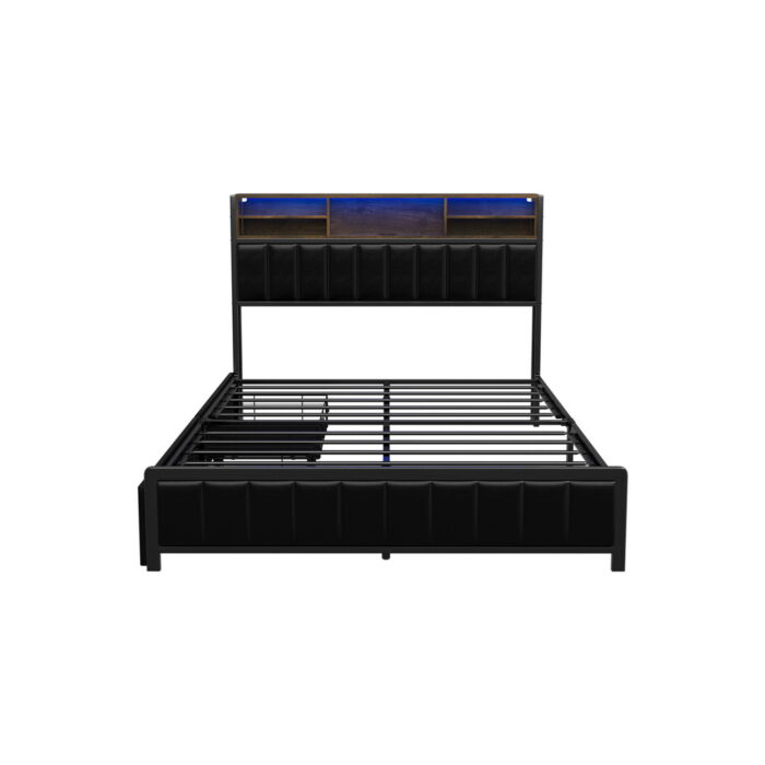 Oikiture Bed Frame Double Single Size LED Storage Bedhead USB Charge - Image 8