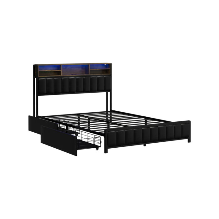 Oikiture Bed Frame Double Single Size LED Storage Bedhead USB Charge - Image 9