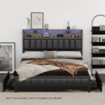 Oikiture Bed Frame Double Single Size LED Storage Bedhead USB Charge - Image 2