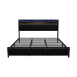 Oikiture Bed Frame King Size Beds LED Storage Bedhead USB Charge - Image 2