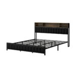 Oikiture Bed Frame King Size Beds LED Storage Bedhead USB Charge - Image 4