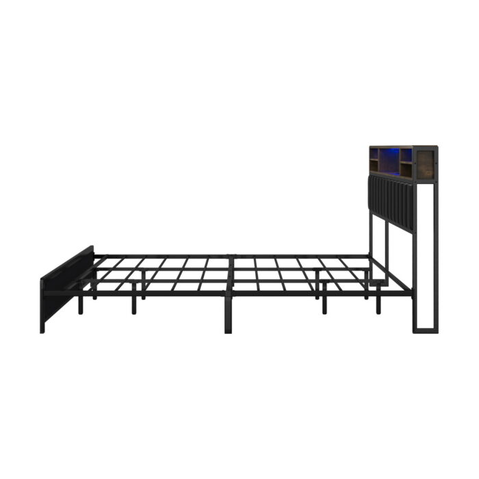 Oikiture Bed Frame King Size Beds LED Storage Bedhead USB Charge - Image 5