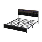 Oikiture Bed Frame King Size Beds LED Storage Bedhead USB Charge - Image 7