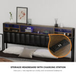 Oikiture Bed Frame King Size Beds LED Storage Bedhead USB Charge - Image 6