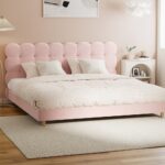 Oikiture Bed Frame King Size Tufted Bedhead Boucle Fabric Pink - Image 9