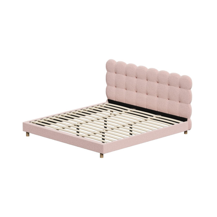 Oikiture Bed Frame King Size Tufted Bedhead Boucle Fabric Pink - Image 2