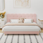 Oikiture Bed Frame King Size Tufted Bedhead Boucle Fabric Pink - Image 5