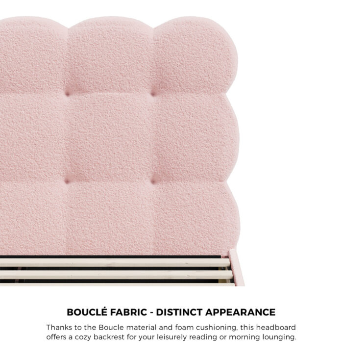 Oikiture Bed Frame King Size Tufted Bedhead Boucle Fabric Pink - Image 7