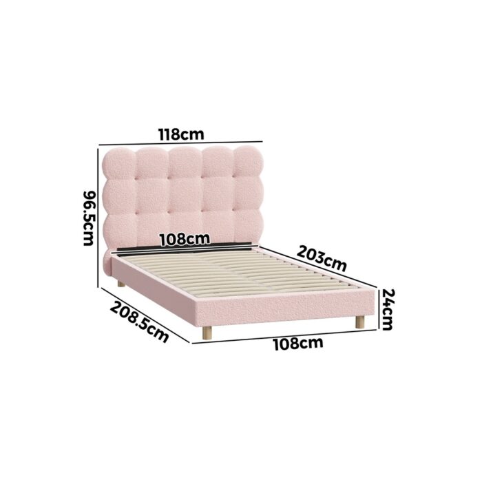 Oikiture Bed Frame King Single Tufted Bedhead Boucle Fabric Pink - Image 5