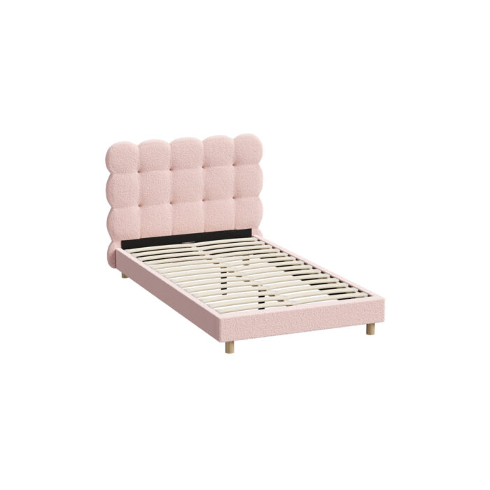 Oikiture Bed Frame King Single Tufted Bedhead Boucle Fabric Pink - Image 6