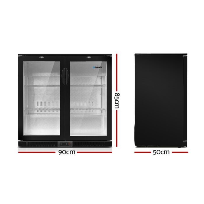 Devanti 198L Bar Fridge Dual Glass Door w/Light Black - Image 2