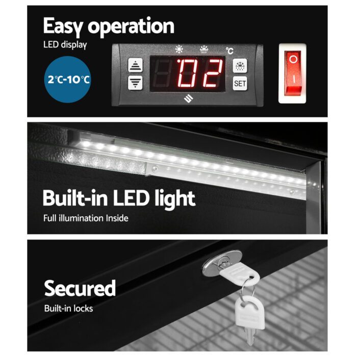 Devanti 198L Bar Fridge Dual Glass Door w/Light Black - Image 5