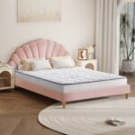 Oikiture Bed Frame with Mattress Double Size Pink Velvet - Image 2
