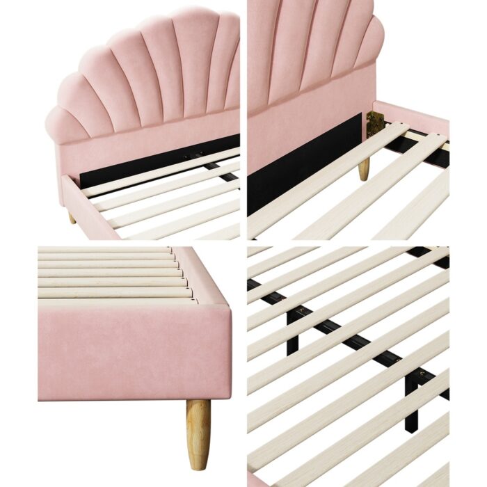 Oikiture Bed Frame with Mattress Double Size Pink Velvet - Image 3