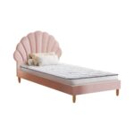 Oikiture Bed Frame with Mattress Single Size Pink Velvet