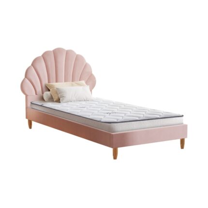 Oikiture Bed Frame with Mattress Single Size Pink Velvet