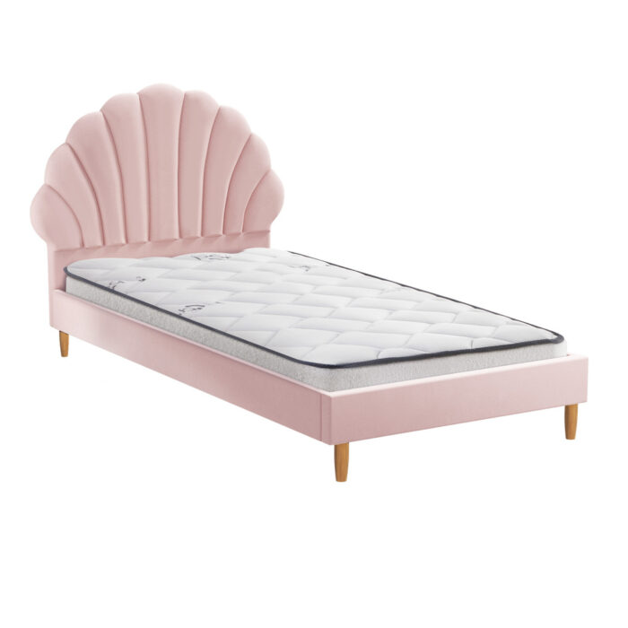Oikiture Bed Frame with Mattress Single Size Pink Velvet - Image 4