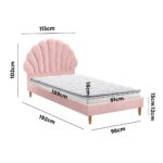 Oikiture Bed Frame with Mattress Single Size Pink Velvet - Image 8