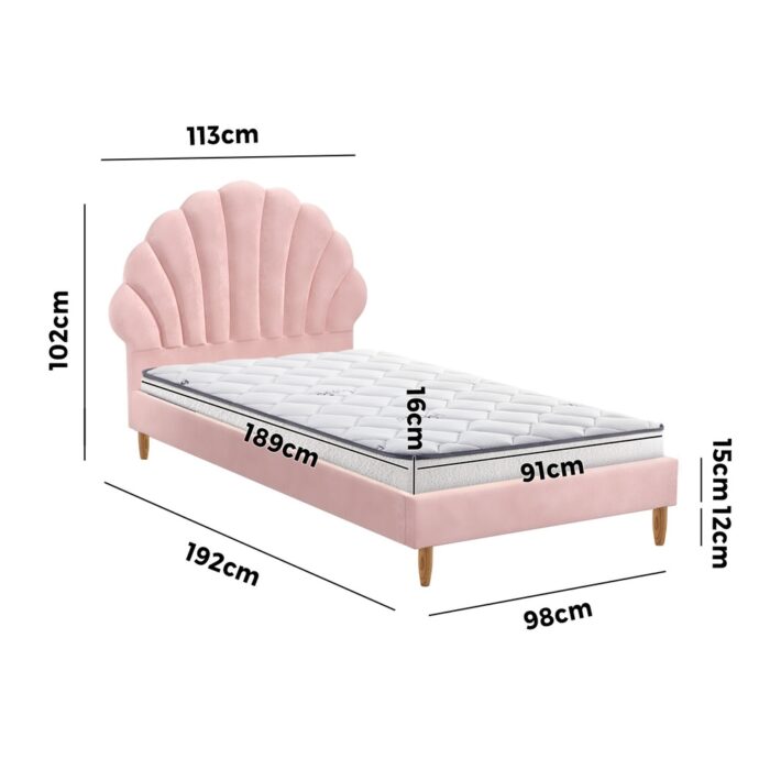 Oikiture Bed Frame with Mattress Single Size Pink Velvet - Image 8