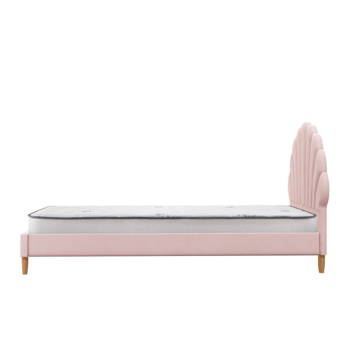 Oikiture Bed Frame with Mattress Single Size Pink Velvet - Image 2