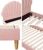 Oikiture Bed Frame with Mattress Single Size Pink Velvet - Image 3
