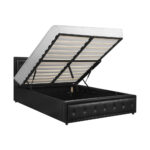 Oikiture Bed Frame with Mattress Double Size Gas Lift Black Leather