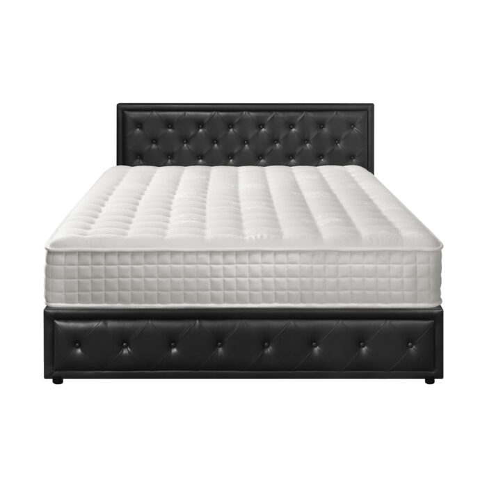Oikiture Bed Frame with Mattress King Size Gas Lift Black Leather - Image 7
