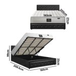 Oikiture Bed Frame with Mattress King Size Gas Lift Black Leather - Image 6