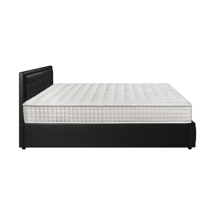 Oikiture Bed Frame with Mattress King Size Gas Lift Black Leather - Image 4
