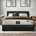 Oikiture Bed Frame with Mattress King Size Gas Lift Black Leather - Image 2