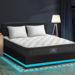 Oikiture Bed Frame with Mattress King Size LED Gas Lift Black LAYZ - Image 7