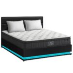 Oikiture Bed Frame with Mattress King Size LED Gas Lift Black LAYZ