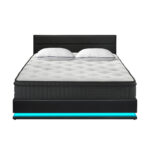 Oikiture Bed Frame with Mattress King Size LED Gas Lift Black LAYZ - Image 2