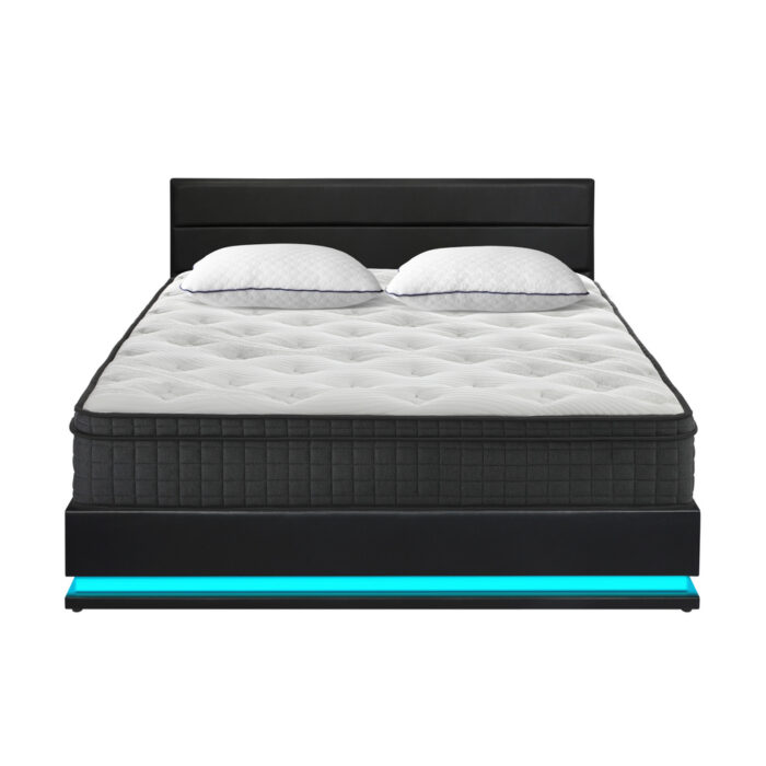 Oikiture Bed Frame with Mattress King Size LED Gas Lift Black LAYZ - Image 2