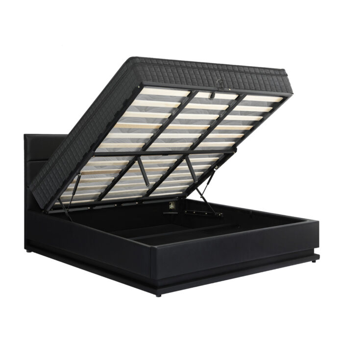 Oikiture Bed Frame with Mattress King Size LED Gas Lift Black LAYZ - Image 8