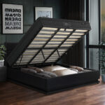 Oikiture Bed Frame with Mattress King Size LED Gas Lift Black LAYZ - Image 3