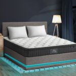 Oikiture Bed Frame with Mattress Double Size LED Gas Lift Grey LAYZ - Image 8