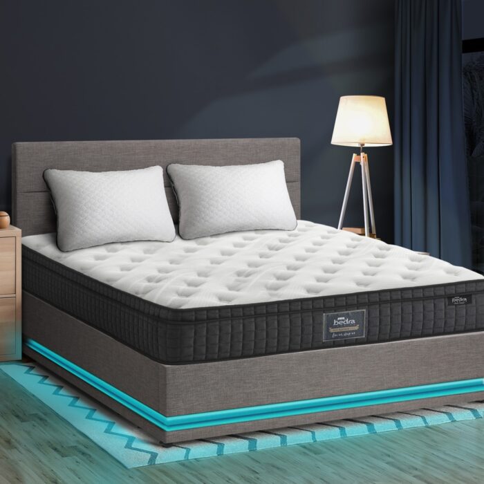 Oikiture Bed Frame with Mattress Double Size LED Gas Lift Grey LAYZ - Image 8