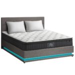 Oikiture Bed Frame with Mattress Double Size LED Gas Lift Grey LAYZ